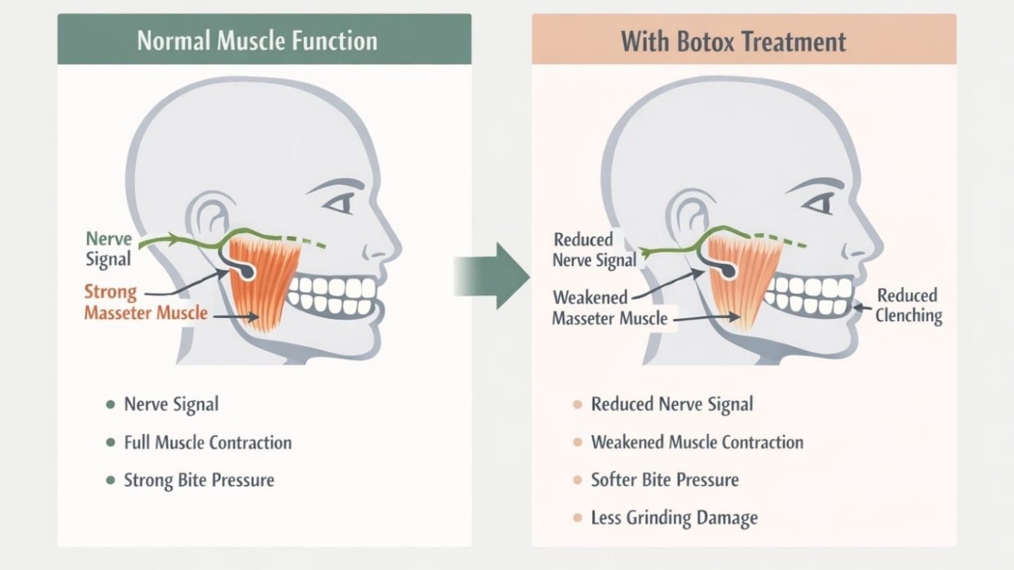 Infographic Explaining How Masseter Botox Works for Teeth Grinding